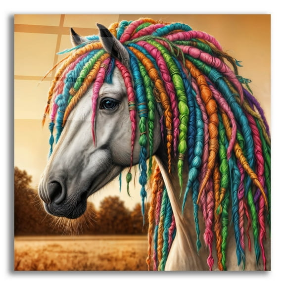 Epic Art 'Horse With Colorful Dreadlocks' by Rey Klimt Acrylic Glass Wall Art, 12" x 12"