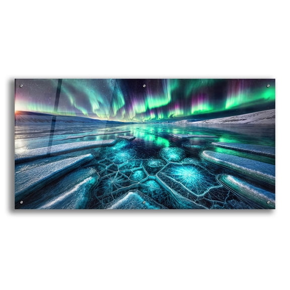 Epic Art 'Ice, Snow And Aurora Landscape' by Rey Klimt Acrylic Glass Wall Art, 48" x 24"