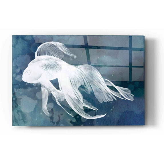 Epic Art 'Indigo Fish I' by Grace Popp Acrylic Glass Wall Art, 12"x16"