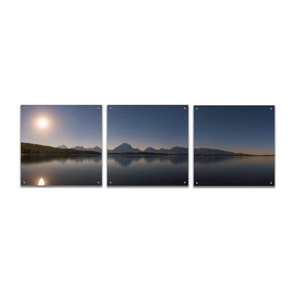 Epic Art 'Jackson Lake Moon' by Darren White, Acrylic Glass Wall Art, 3 Piece Set, 72" x 24"