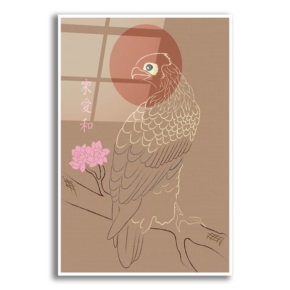 Epic Art 'Japanese Art Style Drawing Real Eagle On The Tree' by Sabrina Balbuena, Acrylic Glass Wall Art, 12"x16"