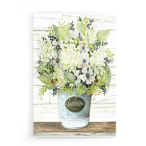 Epic Art 'Jardin Galvanized Bucket' by Cindy Jacobs, Acrylic Glass Wall Art, 16"x24"