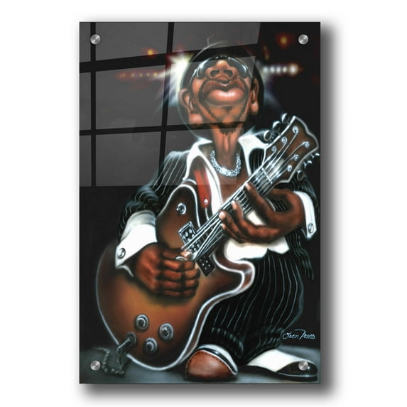 Epic Art 'Jazzman Cool' by Leonard Jones, Acrylic Glass Wall Art, 24"x36"