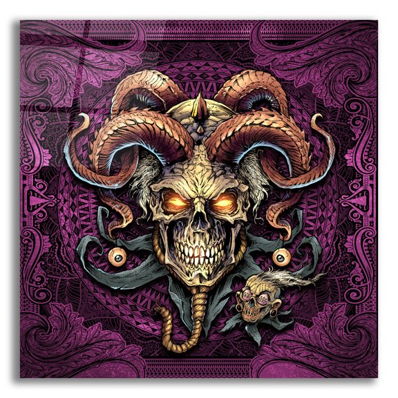 Epic Art 'Jester Skull With Horns' by Flyland Designs, Acrylic Glass Wall Art, 12"x12"