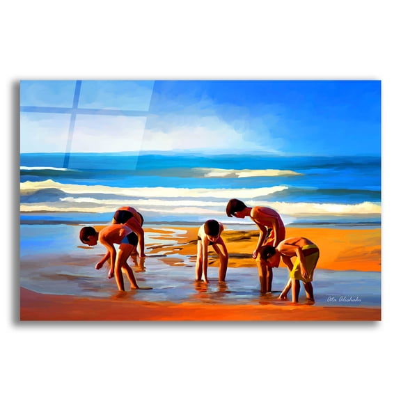 Epic Art ' Kids At The Beach ' by Ata Alishahi, Acrylic Glass Wall Art, 16"x12"