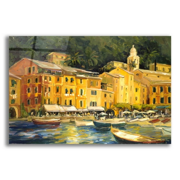 Epic Art 'Lake Como Hotel' by Allayn Stevens, Acrylic Glass Wall Art, 16"x12"