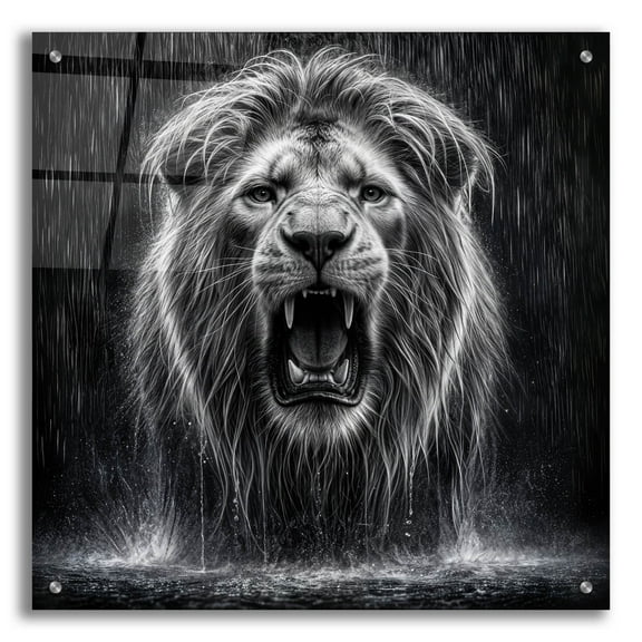 Epic Art 'Lion In Rain Drops' by Rey Klimt Acrylic Glass Wall Art, 24" x 24"
