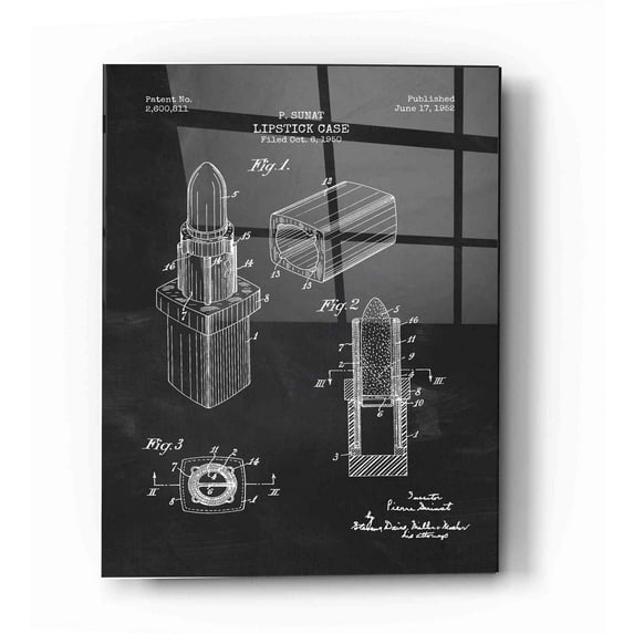 Epic Art 'Lipstick Case Blueprint Chalkboard Patent' Acrylic Glass Wall Art, 12"x16"