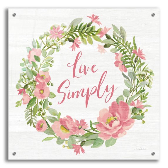 Epic Art 'Live Simply Blush' by Silvia Vassileva, Acrylic Glass Wall Art, 24"x24"