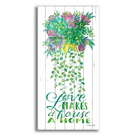Epic Art 'Love Makes a Home Hanging Plant' by Cindy Jacobs, Acrylic Glass Wall Art, 12"x24"