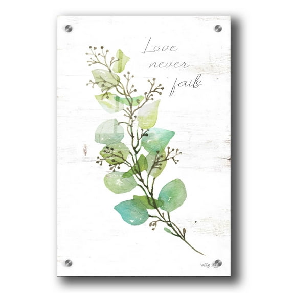Epic Art 'Love Never Fails' by Cindy Jacobs, Acrylic Glass Wall Art, 24"x36"