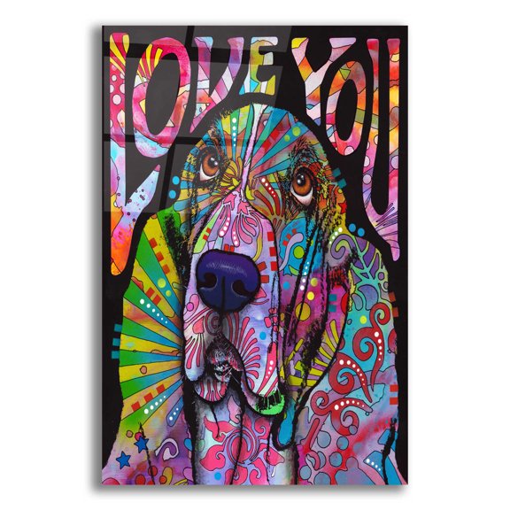 Epic Art 'Love You Basset' by Dean Russo, Acrylic Glass Wall Art, 12"x16"