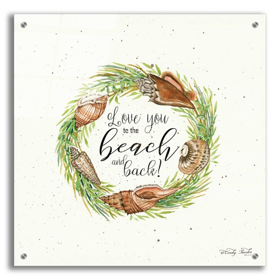 Epic Art 'Love You to the Beach Shell Wreath' by Cindy Jacobs, Acrylic Glass Wall Art, 24"x24"
