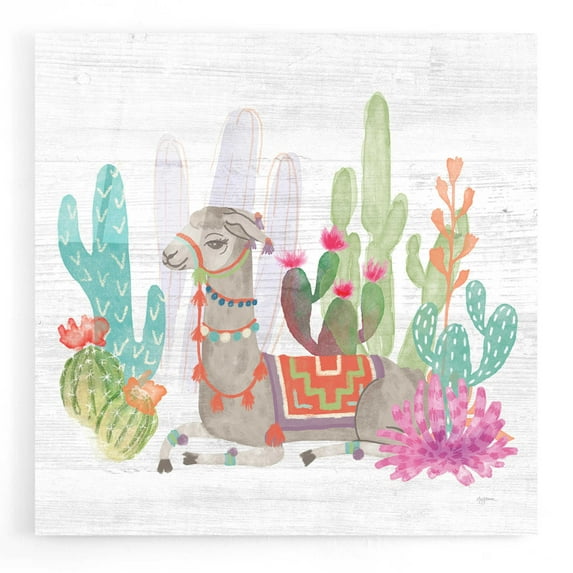 Epic Art 'Lovely Llamas I' by Mary Urban, Acrylic Glass Wall Art, 12"x12"