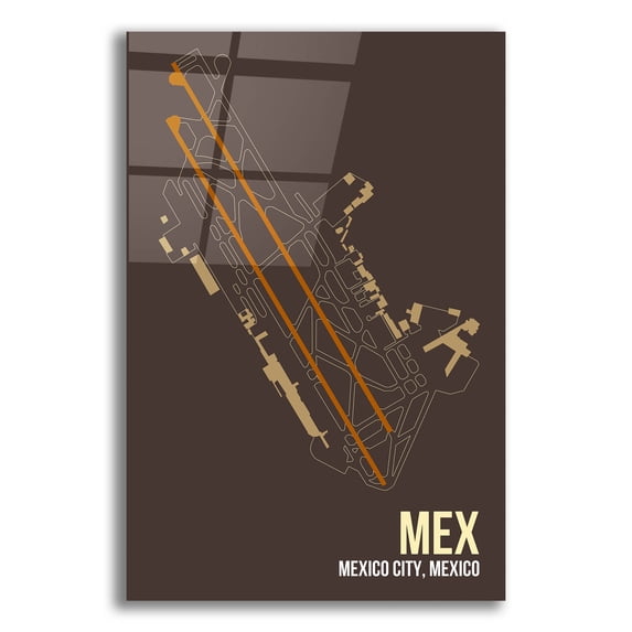 Epic Art 'MEX Airport Layout' by O8 Left, Acrylic Glass Wall Art, 16"x24"