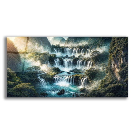 Epic Art 'Majestic Waterfall' by Rey Klimt Acrylic Glass Wall Art, 24" x 12"