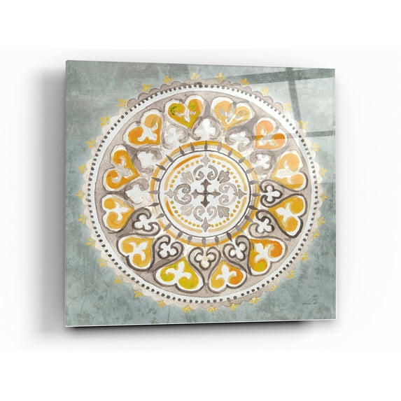 Epic Art 'Mandala Delight III Yellow Grey' by Danhui Nai, Acrylic Glass Wall Art, 36"x36"