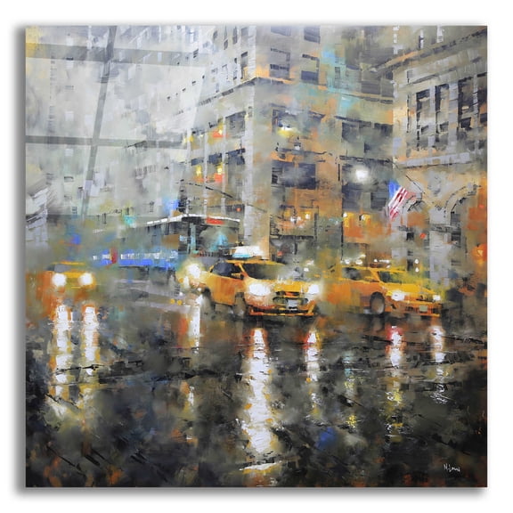 Epic Art 'Manhattan Orange Rain' by Mark Lague, Acrylic Glass Wall Art, 12"x12"