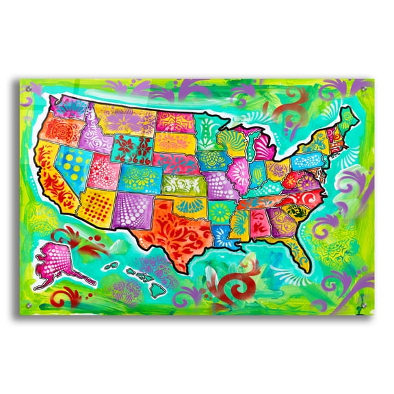 Epic Art 'Map Of Usa' by Dean Russo Acrylic Glass Wall Art, 36" x 24"
