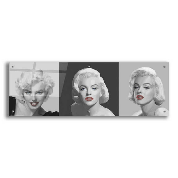 Epic Art 'Marilyn Trio Red Lips Blue Eyes' by Chris Consani, Acrylic Glass Wall Art, 48"x16"