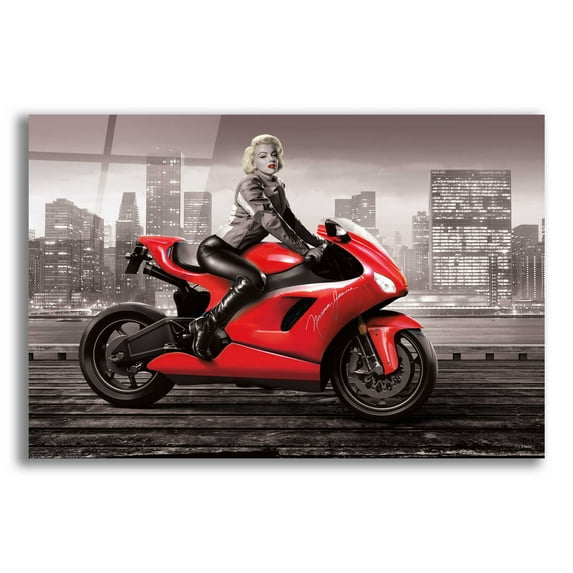 Epic Art 'Marilyn's Ride BW' by JJ Brando, Acrylic Glass Wall Art, 24"x16"