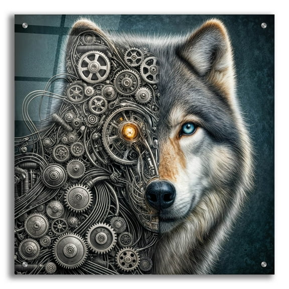 Epic Art 'Mechanical Wolf' by Rey Klimt Acrylic Glass Wall Art, 24" x 24"