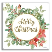 Epic Art 'Merry Christmas Cardinal Wreath' by Cindy Jacobs, Acrylic Glass Wall Art, 36"x36"