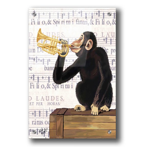Epic Art 'Monkey Playing Trumpet' by Fab Funky, Acrylic Glass Wall Art, 24"x36"
