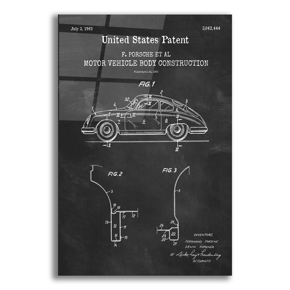 Epic Art 'Motor Vehicle Body Construction Blueprint Patent Chalkboard,' Acrylic Glass Wall Art, 16"x24"