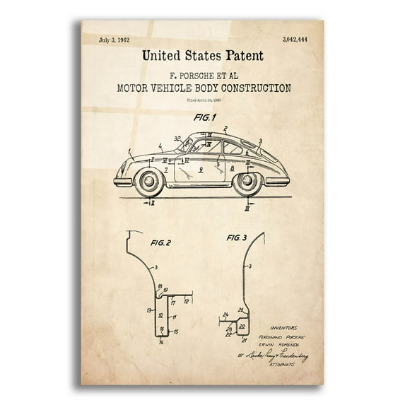 Epic Art 'Motor Vehicle Body Construction Blueprint Patent Parchment,' Acrylic Glass Wall Art, 12"x16"