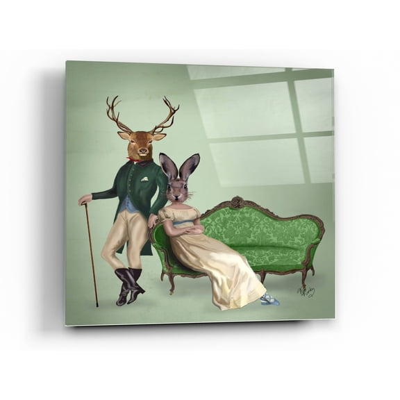 Epic Art 'Mr Deer and Mrs Rabbit' by Fab Funky Acrylic Glass Wall Art, 12"x12"