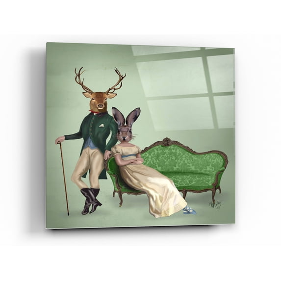 Epic Art 'Mr Deer and Mrs Rabbit' by Fab Funky Acrylic Glass Wall Art, 24"x24"