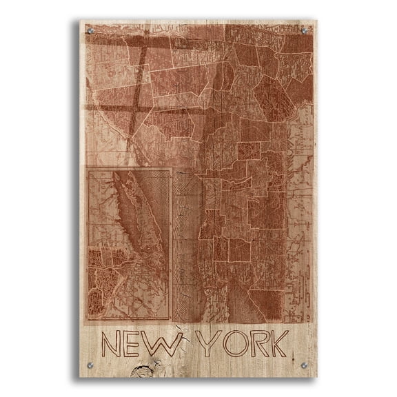 Epic Art 'NEW YORK STATE, 1900 Vintage Map II' by Irena Orlov, Acrylic Glass Wall Art, 24"x36"