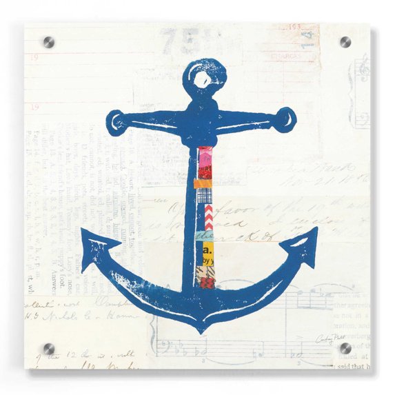 Epic Art 'Nautical Collage III on Newsprint' by Courtney Prahl, Acrylic Glass Wall Art, 36"x36"
