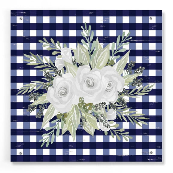 Epic Art 'Navy Floral II' by Cindy Jacobs, Acrylic Glass Wall Art, 24"x24"