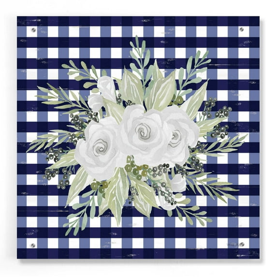 Epic Art 'Navy Floral II' by Cindy Jacobs, Acrylic Glass Wall Art, 24"x24"
