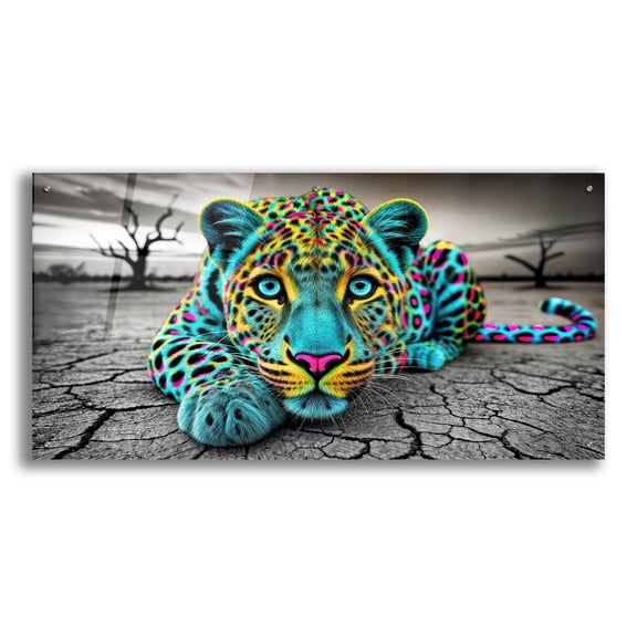 Epic Art 'Neon Leopard' by Rey Klimt Acrylic Glass Wall Art, 48" x 24"