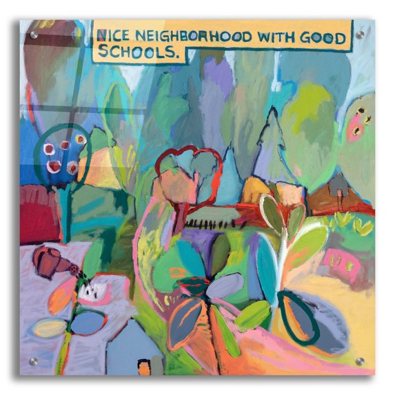 Epic Art ' Nice Neighborhood With Good Schools' by Jane Schmidt, Acrylic Glass Wall Art, 24"x24"