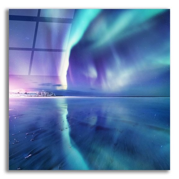 Epic Art 'Northern Lights In The Lofoten Islands Norway 4' by Epic Portfolio, Acrylic Glass Wall Art, 12"x12"