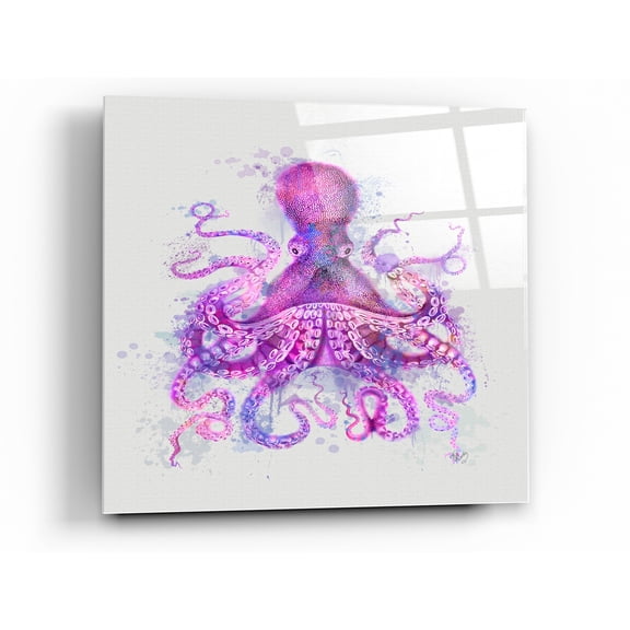 Epic Art 'Octopus Rainbow Splash Pink' by Fab Funky Acrylic Glass Wall Art, 24"x24"