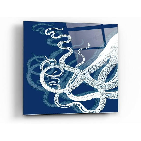 Epic Art 'Octopus Tentacles Blue And White' by Fab Funky Acrylic Glass Wall Art, 12"x12"