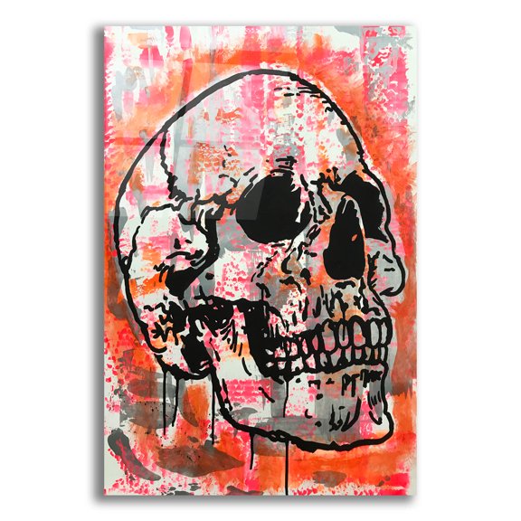 Epic Art 'Orange Skull' by Dean Russo Studios, Acrylic Glass Wall Art, 12"x16"