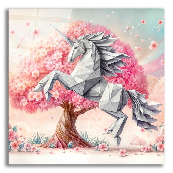 Epic Art 'Origami Unicorn' by Rey Klimt Acrylic Glass Wall Art, 12" x 12"