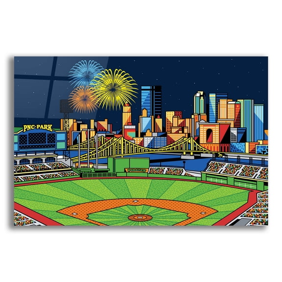 Epic Art 'PNC Park Fireworks Pittsburgh' by Ron Magnes, Acrylic Glass Wall Art, 24"x16"