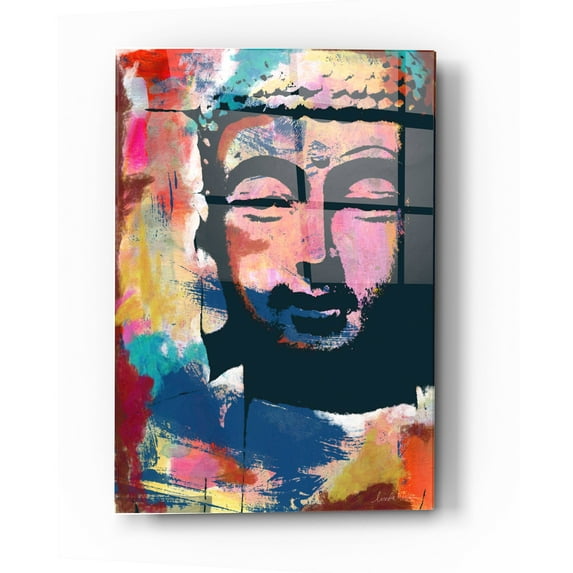 Epic Art 'Painted Buddha II' by Linda Woods, Acrylic Glass Wall Art, 24"x36"