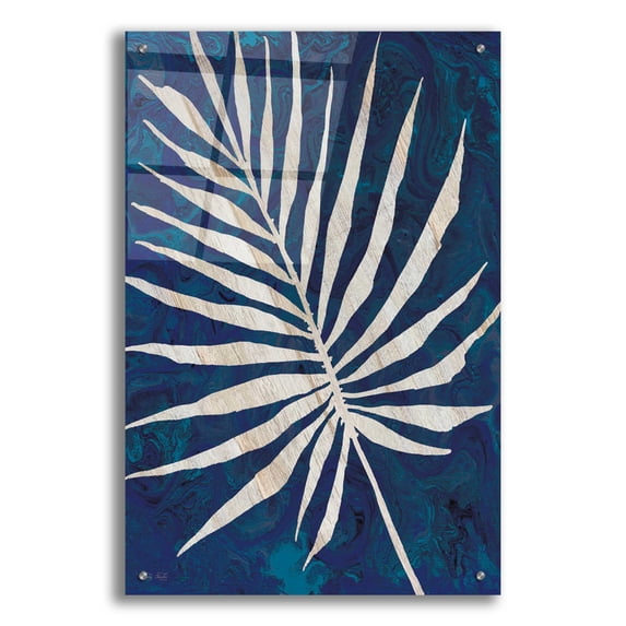 Epic Art 'Palm Leaf Navy' by Cindy Jacobs, Acrylic Glass Wall Art, 24"x36"