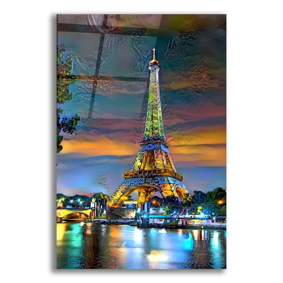 Epic Art 'Paris France Eiffel Tower at sunset' by Pedro Gavidia, Acrylic Glass Wall Art, 16"x24"