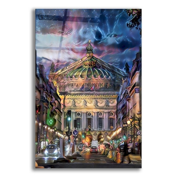 Epic Art 'Paris France Opera Garnier at dusk' by Pedro Gavidia, Acrylic Glass Wall Art, 12"x16"