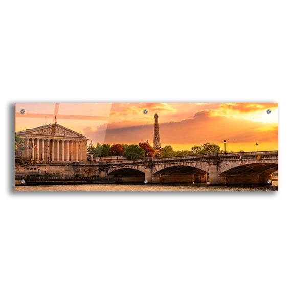 Epic Art 'Paris - Golden Sunset Concorde Bridge Panorama' by Epic Portfolio Acrylic Glass Wall Art, 36" x 12"