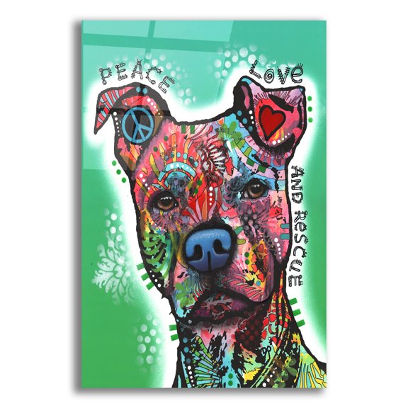 Epic Art 'Peace, Love, and Rescue' by Dean Russo Studios, Acrylic Glass Wall Art, 12"x16"